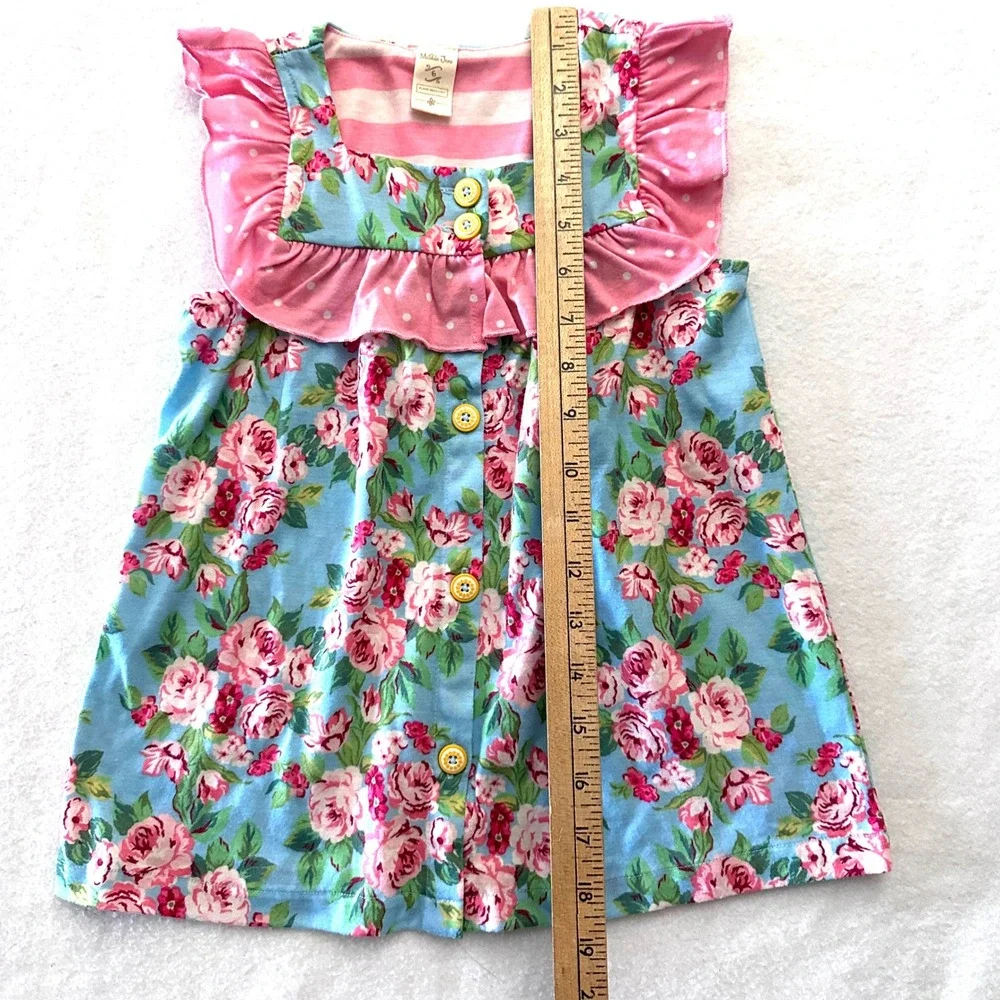 Matilda Jane Girls 6 Floral Tunic Top Ruffle Blue Pink Rose Flame Reaiatant